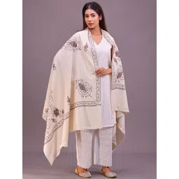 SWI Stylish Floral Embroidered Thread Work Pashmina Pure Woollen Shawl-picture-33
