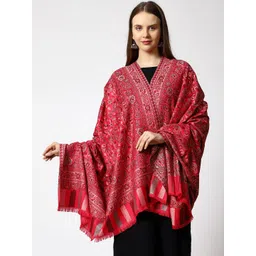SWI Stylish Women Floral Woven Design Kani Wool Shawl With Fringed Border-picture-33