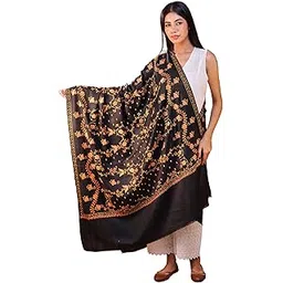 swi with label Women Black Hand Embroidered Wool Shawl_503_Black-picture-13