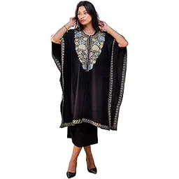 swi with label Women's Black Aari Work Yoke Design Kashmiri Embroidered Pheran KF3_Black-picture-35