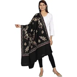 swi with label Women's Kashmiri Hand Embroidered Pure Wool Shawl (6014_Black_Free Size)-picture-31