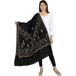 swi with label Women's Kashmiri Hand Embroidered Pure Wool Shawl (6016_Black_Free Size)-picture-29