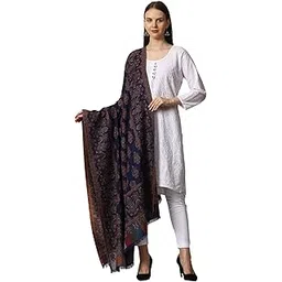swi with label Women's Kashmiri Kani Woven Wool Shawl (2J4_Navy Blue)-picture-10