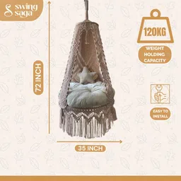 SWING SAGA Hanging Chair Gold Macrame Swing | Stylish & Comfortable Swing for Indoor & Outdoor. image 4