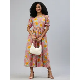 Swishchick Floral Print Puff Sleeve Fit & Flare Midi Dress-picture-11