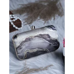 Swisni Silver-Toned & Grey Colourblocked Embellished Purse Clutch-picture-17