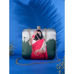 Swisni Women Green & Red Printed Box Clutch-picture-31