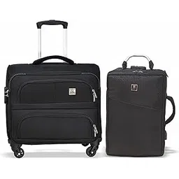 swiss military Combo of Cabin Luggage Trolley Bag 32L & Laptop Backpack Cum Messenger Bag 18L for Men Women | USB Charging Port | Soft-Sided Trolley with Wheels | Travel Backpack | Black Luggage Set-picture-30