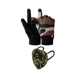 SWISS MILITARY Olive-Green & Beige Printed 3-Ply Reusable Protection Gloves & Alphaguard Mask Combo Kit-picture-31