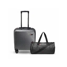 Swiss Military Small Black & Silver Striped Combo of 2 hard Cabin Luggage Trolley With Duffle Bag-picture-28