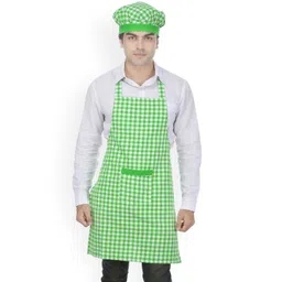 SWITCHON Green & White Checked Cotton Apron With Cap-picture-19
