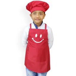 SWITCHON Kids Red & White Smiley Printed Waterproof Apron With Elasticated Cap-picture-10
