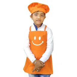 SWITCHON Orange & White Smiley Printed Waterproof Apron with Elasticated Cap-picture-13
