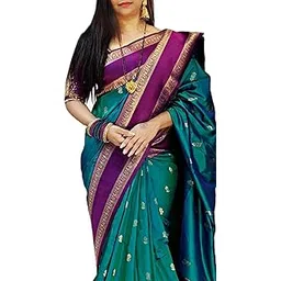swornof Women's Banarasi silk Saree With Unstitched Blouse Piece-picture-27