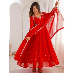 SWORNY FASHION Women Ethnic Motifs Embroidered Panelled Thread Work Kurta with Trousers & With Dupatta-picture-20