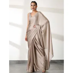 Swtantra Cream Sand Chiffon Saree With Embroidered Unstitched Blouse-picture-27