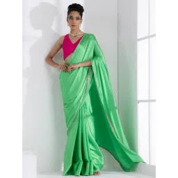 Swtantra Green Plain Saree With Unstitched Blouse-picture-31