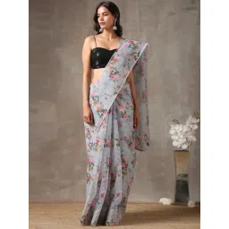 Swtantra Grey Organza Floral Print Saree-picture-37