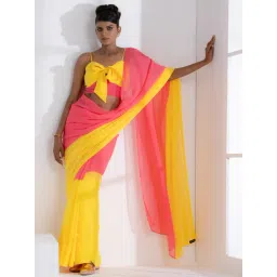 Swtantra Pink & Yellow Plain Saree With Unstitched Blouse-picture-44