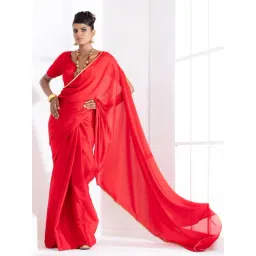 Swtantra Red Plain Saree With Unstitched Blouse-picture-29