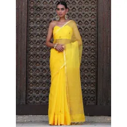 Swtantra Yellow Cotton Silk Embroidered Saree-picture-38