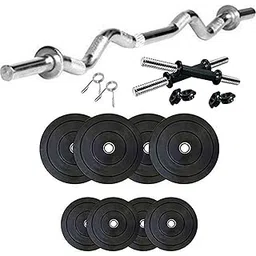 SX Fitness Home Gym Setup Combo Pack of 20 Kg Rubber Weight Plates with Dumbbell Rod and 3 ft Curl Rod with 2 Locks Exercise & Fitness Kit (Black, 2Kg X 4 Plates, 3Kg X 4 Plates)-picture-16