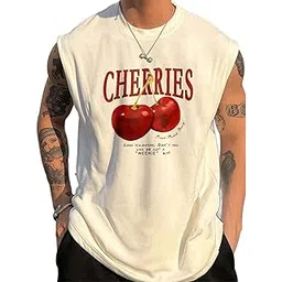 SXV STYLE Cherries Graphic Tank Top, Sleeveless Cotton T-Shirt, Vintage Valentine Printed-picture-19