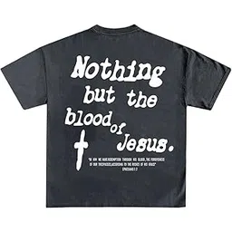 sxv style SXV 'Nothing BUT The Blood OR Jesus’ Printed Cool Aesthetic Oversized Baggy Cotton T-Shirt for Men & Women-picture-48