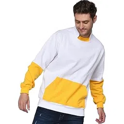 sxv style SXV Solid COLOURBLOCKED Stand Neck Collar Sweatshirt for Men & Women (White,Yellow) (XXL)-picture-11