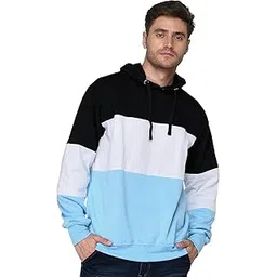 sxv style SXV Solid COLOURBLOCKED Sweatshirt Hoodie for Men & Women (Black.White,AQUABLUE)-picture-36