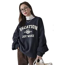sxv style SXV 'Vacation Joy Wake’ Printed Cool Aesthetic Drop Shoulder Oversized Sweatshirt-picture-43