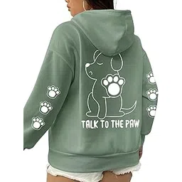 sxv style Talk to The Paw Graphic Hoodie, Sage Green, Casual Pet Lover Sweatshirt-picture-41