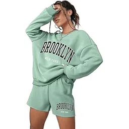 sxv style Women's Brooklyn New York Sweatshirt and Shorts Set, Lilac Purple, Casual Loungewear-picture-24