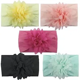 SYGA Pack of 5 Baby Headbands Nylon Flower Soft Stretchable Hairband for Newborn Infant Toddler Kids For 0-3 Year (Multicolor)-picture-10