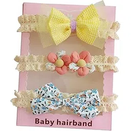 SYGA 3 Pcs Baby Girl Headband Soft Flower Bow Strechable Hairband Suitable For Newborns, Infants, Toddlers and Kids 0-3 Years(Color - 1019)-picture-28