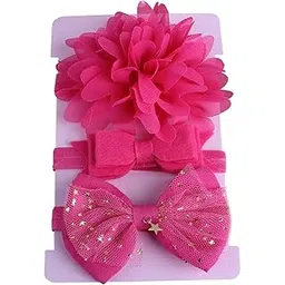 SYGA 3 Pcs Baby Headband, Flower & Bow Stretchable, Nylon HairBand for Newborn Infant Toddlers Kids 0-3 Year (Rose Red, Free Size)-picture-19