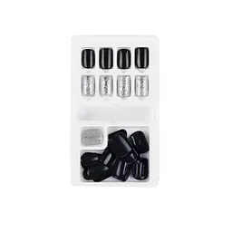 SYGA 30Pcs Long-Lasting Press-On Artificial Nails - Black & Silver F635-20-picture-26