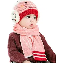 SYGA Baby Girls Boys Cute Cap Hats and Scarf Set, 6 Months - 3 Years Knit Warm Baby Winter Cap Hat Beanie Cap Hat_Pink, Circumference:46-50 cm-picture-54