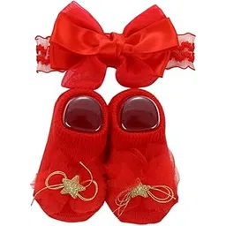 syga Baby Golden Star Hairband & Shoes Set Soft, Comfortable Fit for Ages 0-6 Month-old's Ideal for Newborns & Toddlers(Red)-picture-56
