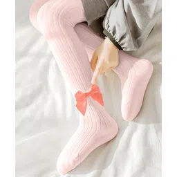 SYGA Cotton Bow Applique Detailed Ribbed Stockings - Pink-picture-13