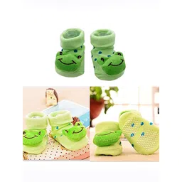 SYGA Kids Green Patterned Cotton Anti Slip Ankle Length Socks-image-18