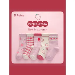 SYGA Kids Pack Of 5 Patterned Pure Cotton Ankle-Length Socks-image-16