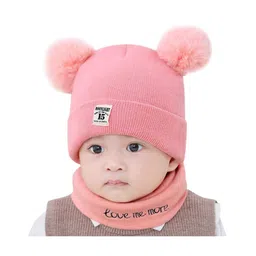 Syga Knitted Pom Pom Cap With Neckwear Pink - Circumference 39 to 43 cm-picture-22
