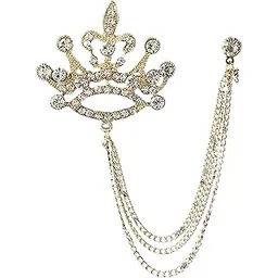 syga Men's & Women Suit Shirt Stud Lapel Pin Chain Tassel Brooch Pin with Crystal Chain(big crown)-picture-34