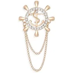 syga Men's & Women Suit Shirt Stud Lapel Pin Chain Tassel Brooch Pin with Crystal Chain(golden Rudder)-picture-13