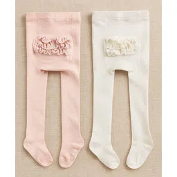 SYGA Pack of 2 Cotton Solid Stockings - Pink & White-picture-17