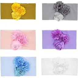 SYGA PACK OF 6 Baby Headbands Soft Nylon Fancy Flower Strechable Hairbands Newborn Infant Toddlers Kids 0-3 Year(Multicolor)-picture-12