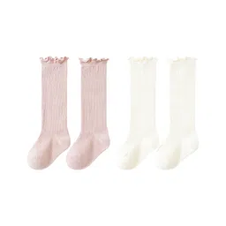SYGA Set Of 2 Cotton Solid Socks - Pink & Off-White-picture-32