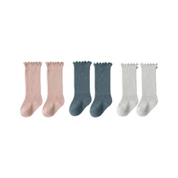 SYGA Set of 3 Cotton Solid Socks - Pink & Grey & Blue-picture-29