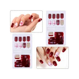 SYGA Set Of 30 Press On Gel Fake Nails - Maroon F635-19 image 5